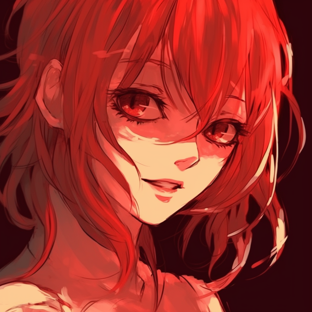 Beautiful anime character with vivid red hair, crystal-like eyes, and smooth shading. beautiful red anime girl pfp
