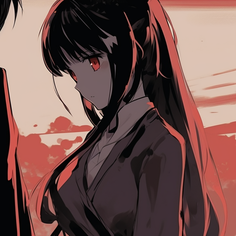 Two characters, serene expressions, framed against a twilight backdrop. anime matching pfp for couples pfp for discord.