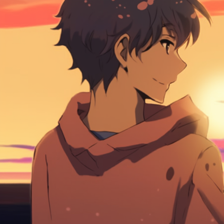 Two characters in vintage attire, retro anime styling with subdued color palette. matching pfp for couples favorite cartoons pfp for discord.