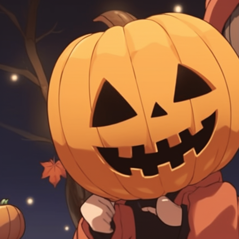 Two anime characters in matching outfits, with designs of Christmas and pumpkins, a sense of warmth emitted by the use of autumnal colors. cute matching christmas pumpkin pfp pfp for discord.