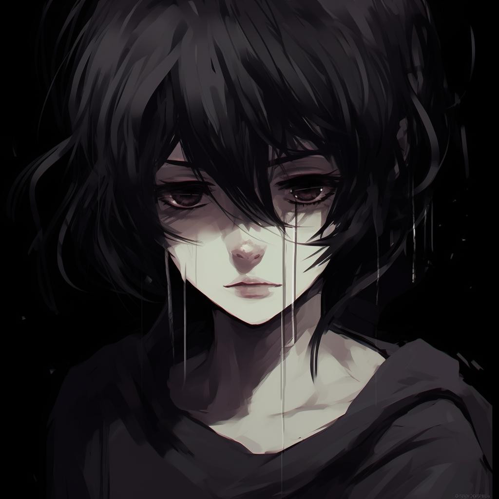 Intensely expressive-face anime character, dimly lit and highly stylized. artistic sad anime pfpHD, free download