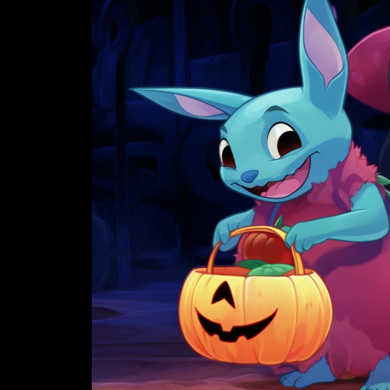 Silhouettes of Lilo and Stitch in fancy vampire and wolf costumes against an eerie backdrop, mixed hues of purples and blues. halloween-themed lilo and stitch matching profile pictures pfp for discord.