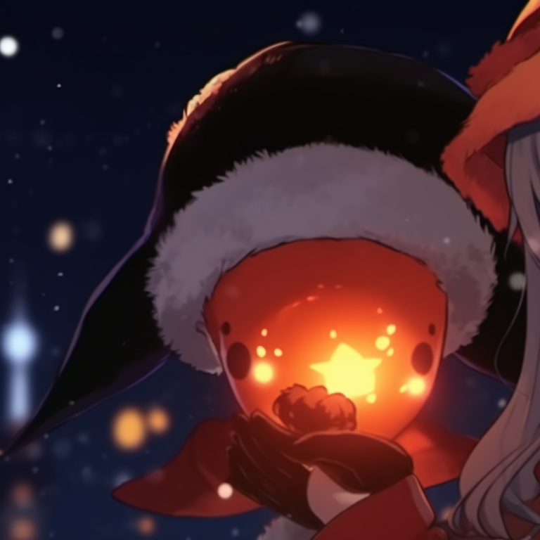 Two characters in Santa-like attire, vibrant colors with a tinge of dark shading, posed in an eerie backdrop. unique anime christmas pfp blending halloween theme pfp for discord.