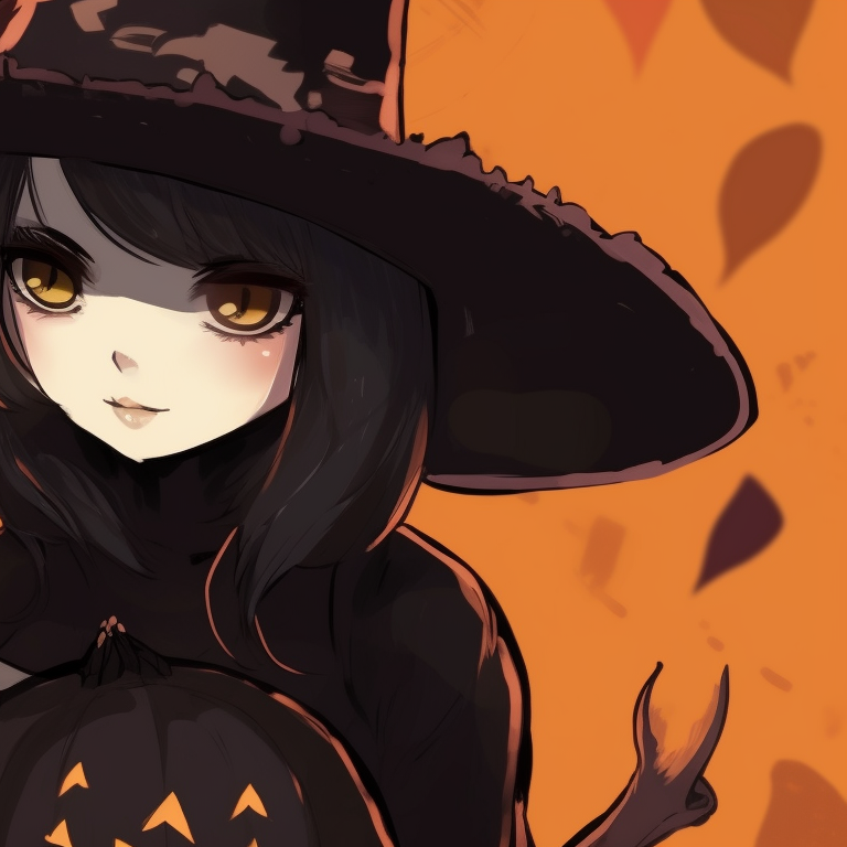 Two characters dressed as witches, eyecatching details in their expressive eyes. goth pfp in a halloween-themed matching style pfp for discord.