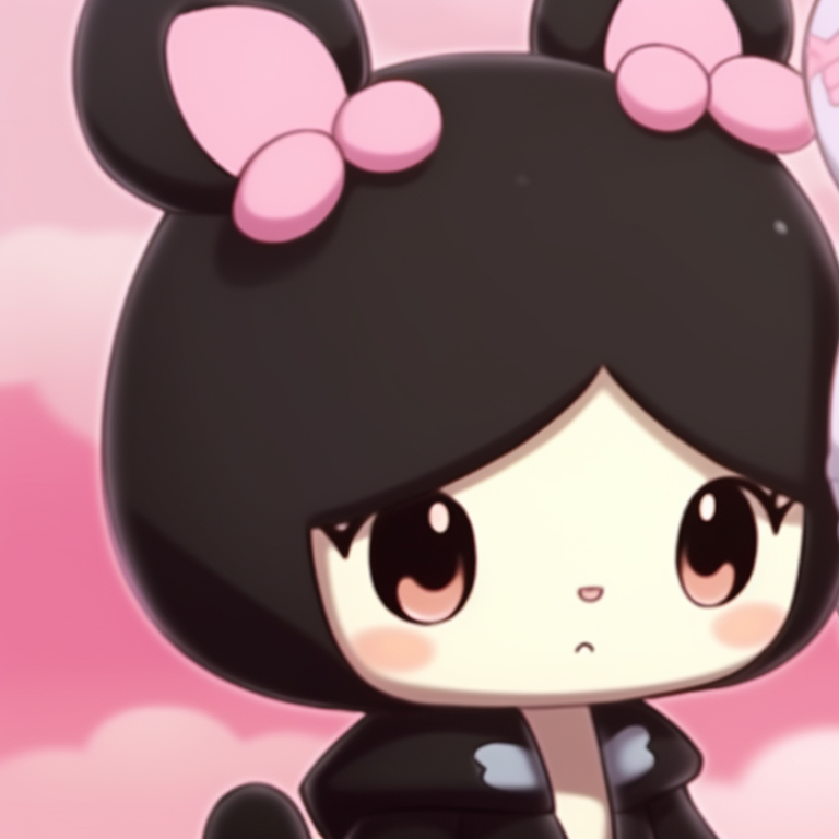 Two characters in harmonious poses, pastel colors and kawaii art style. kawaii my melody and kuromi matching pfp for friends pfp for discord.