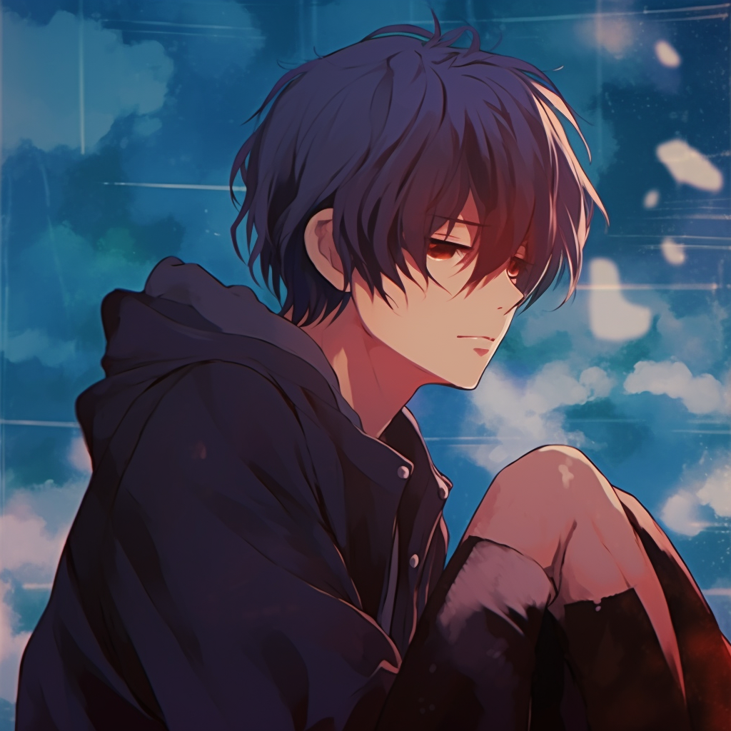 Shouto Todoroki from My Hero Academia in a relaxed pose, cool tones on the right and warm tones on the left. chill anime pfp for girls