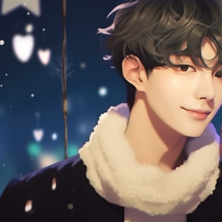 Two characters in fancy Christmas outfits, elegant details and rich color palette. matching bts christmas pfp art for fans pfp for discord.