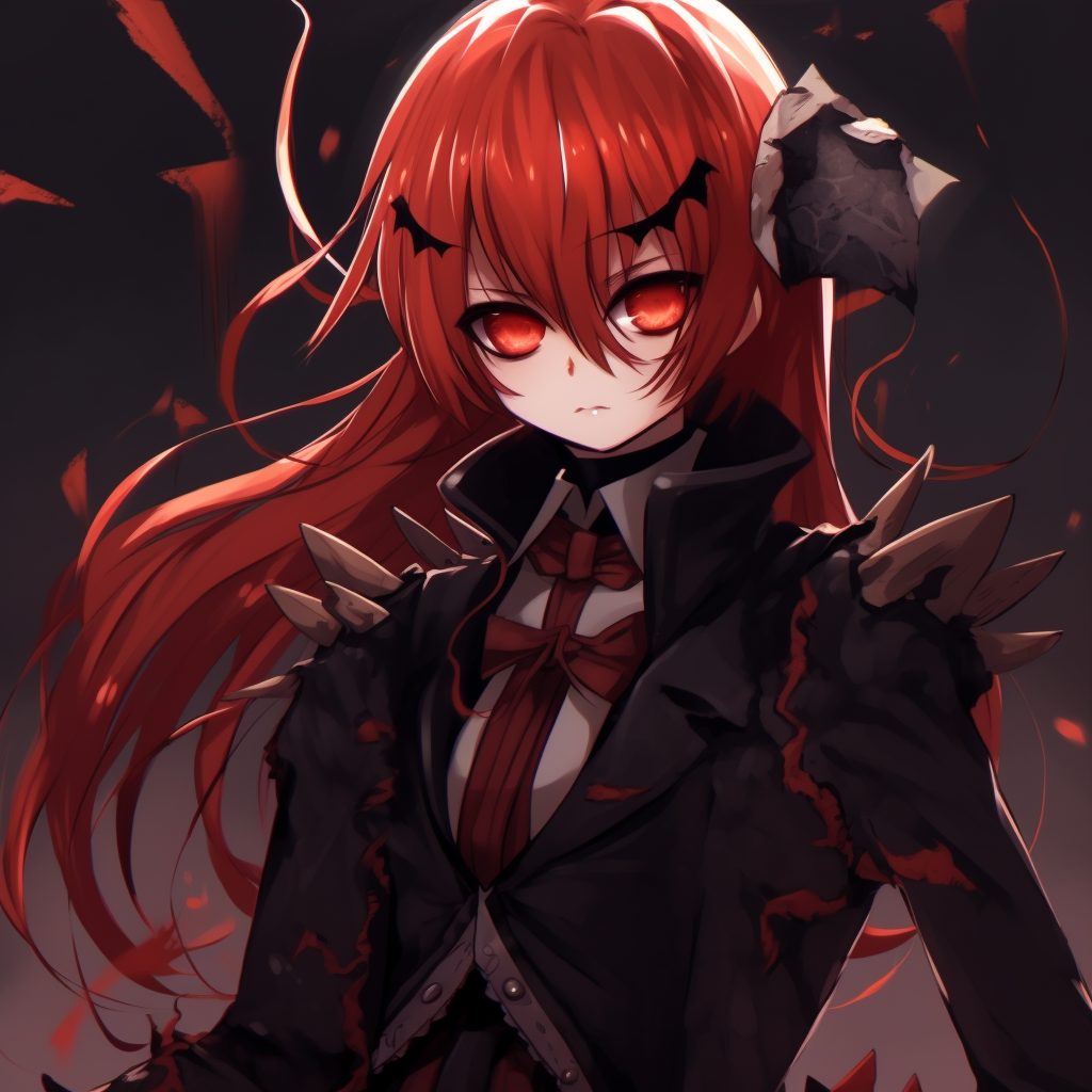 Rias Gremory in Halloween costume, delicate shading and intense crimson hues. halloween pfp anime styles