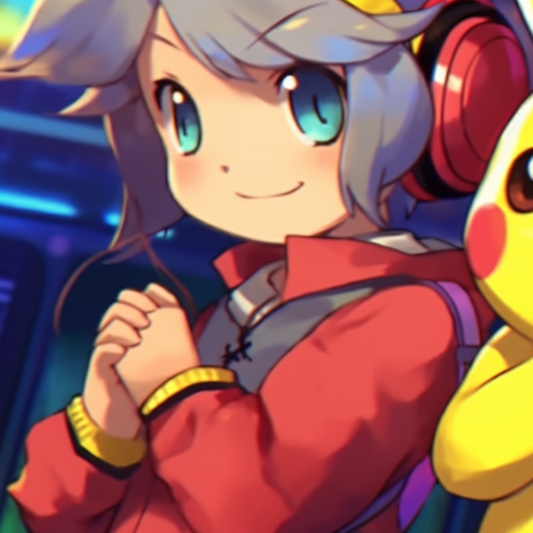 Two characters holding Pokédex, primary colors with a touch of realism. iconic pokemon matching pfp pfp for discord.