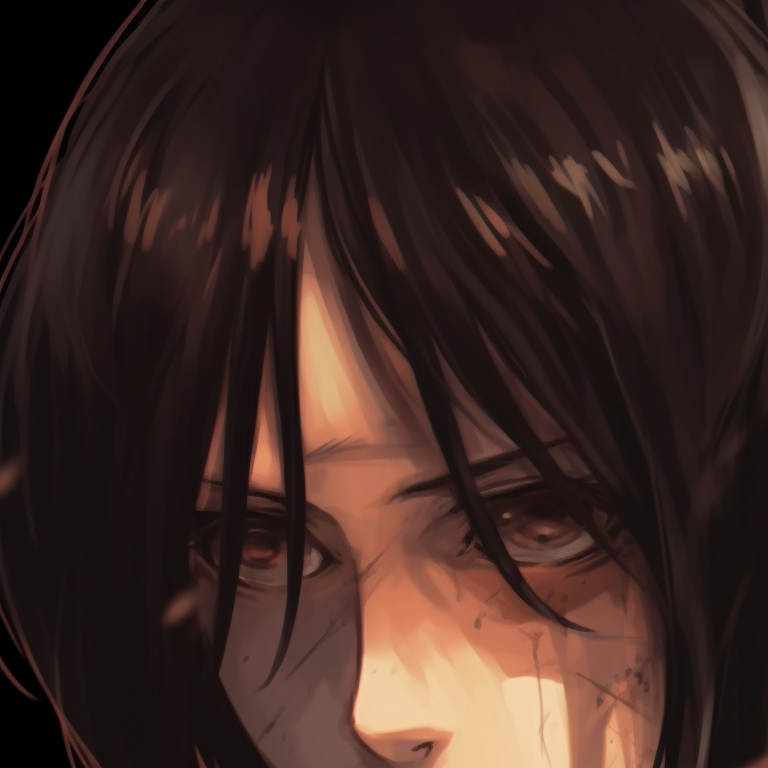 Silhouette of Eren and Mikasa, stark contrast and minimalistic style. eren and mikasa matching pfp with a spooky twist pfp for discord.