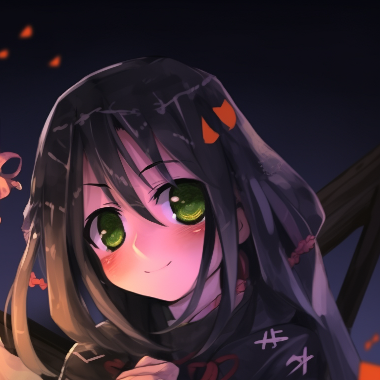 Mitsuri and Obanai with pumpkin decorations, contrasting bright and dark colors. selection of mitsuri and obanai halloween match pfps pfp for discord.