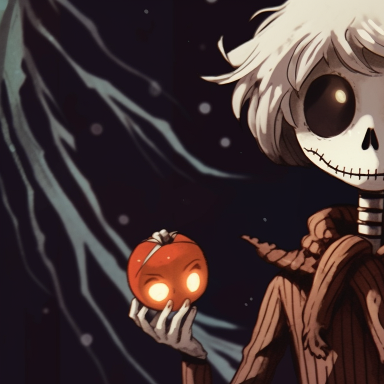 Two characters, in the style of Tim Burton's Nightmare Before Christmas, contrasting bright and dark shades. spooky christmas matching pfp designs pfp for discord.