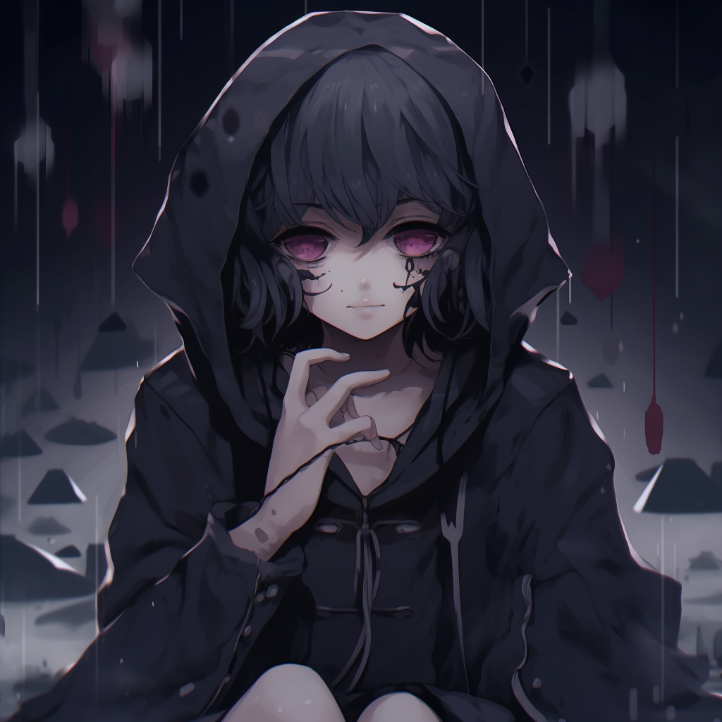 An emo anime character gazing at the moon, silhouetted against a dark and star-filled sky. dark themed emo anime pfp