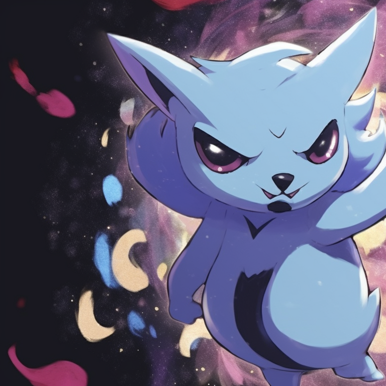 Mewtwo and Mew in mirrored poses, intense auras with space theme. versatile pokemon matching pfp pfp for discord.