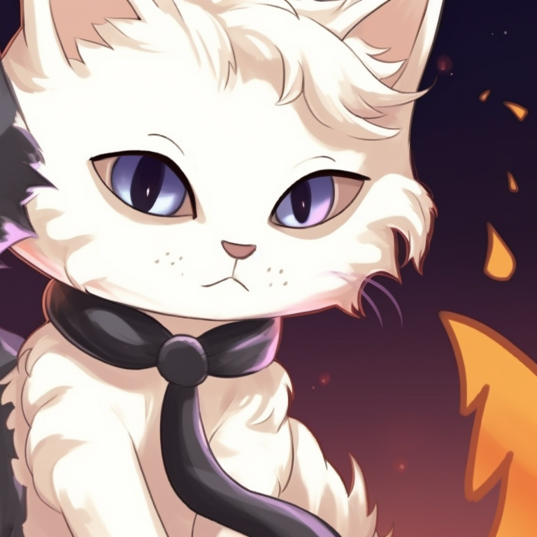 Two cat characters with intense stares, one with a skeleton mask, the other with a witch's broom, characterized by electric colors. matching halloween-themed cats portrait pfp pfp for discord.