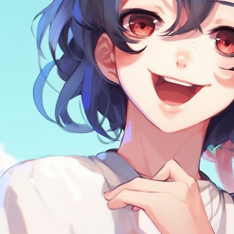 Close-up of two characters, delicate blush and smiling eyes. cute friends matching pfp pfp for discord.