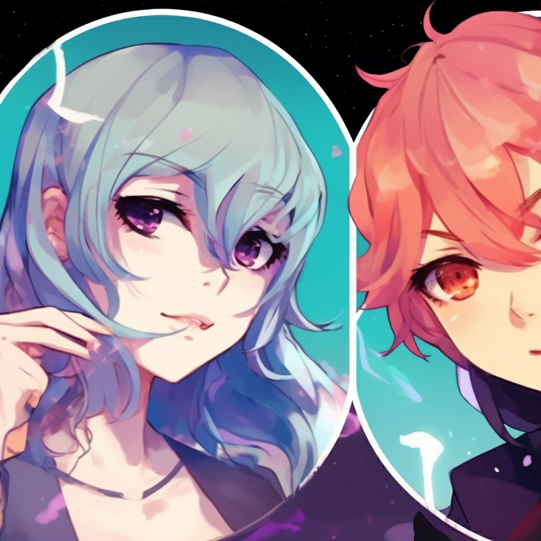 Four characters in school uniforms, clean lines, and homely background. girly matching pfp for 4 friends pfp for discord.