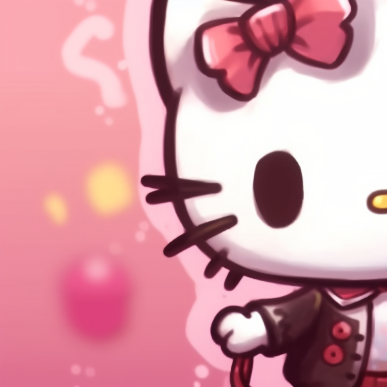 Two characters, multicolored background, linked by a heart-shaped bow. matching hello kitty pfp for partners pfp for discord.