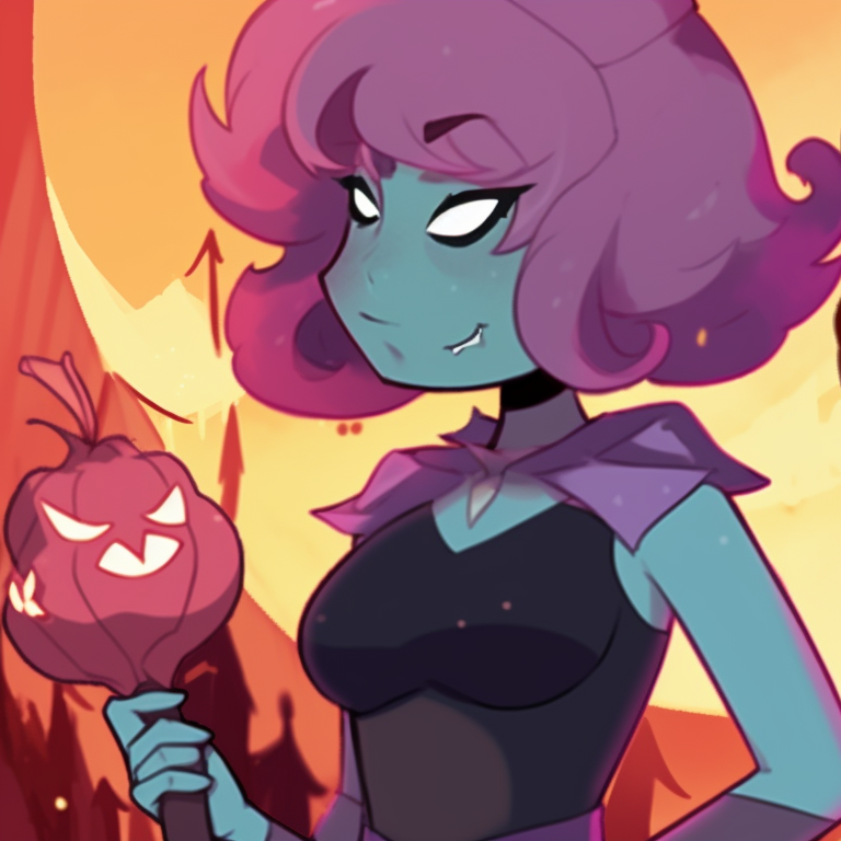 Two Steven Universe characters, vivid color palette and characters holding a jack-o-lantern. steven universe halloween themed pfp for duos pfp for discord.