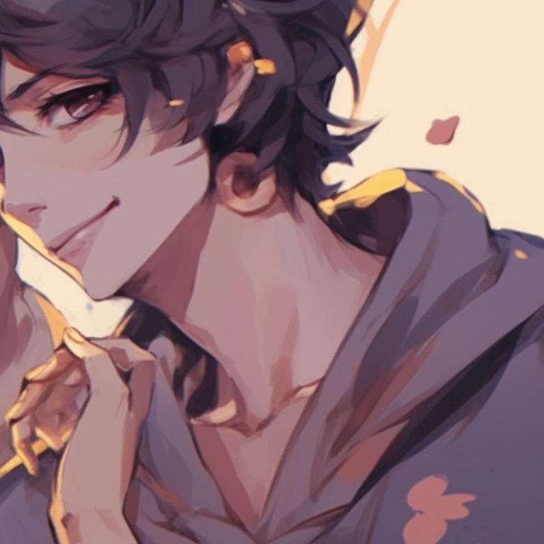 Two characters, under a gold halo of light, detailed expressions. High contrast. exquisite golden pfp discord items pfp for discord.