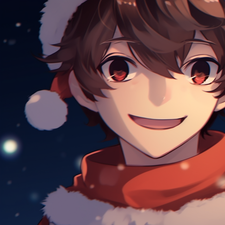 Two characters in coordinating outfits, rich colors and elegant lines, singing Christmas carols. the best matching cute aesthetic christmas pfp for use pfp for discord.