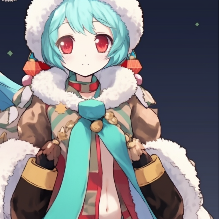 Hatsune Miku in matching holiday outfits, dynamic poses and bright colors convey festive cheer. hatsune miku's festive matching pfps pfp for discord.