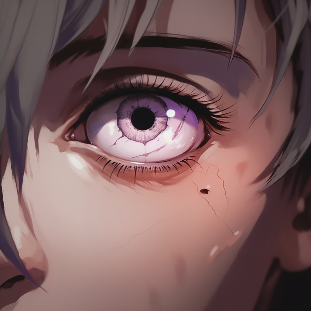 Full-on evocative stare of a vibrant female character, detailed features with red eye details standing out. anime eyes pfp female illustrations
