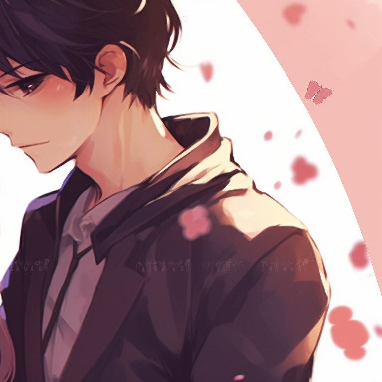 Two characters slightly leaning towards each other under a cherry blossom tree, warm colors and delicate lines. anime matching pfp romantic couple pfp for discord.