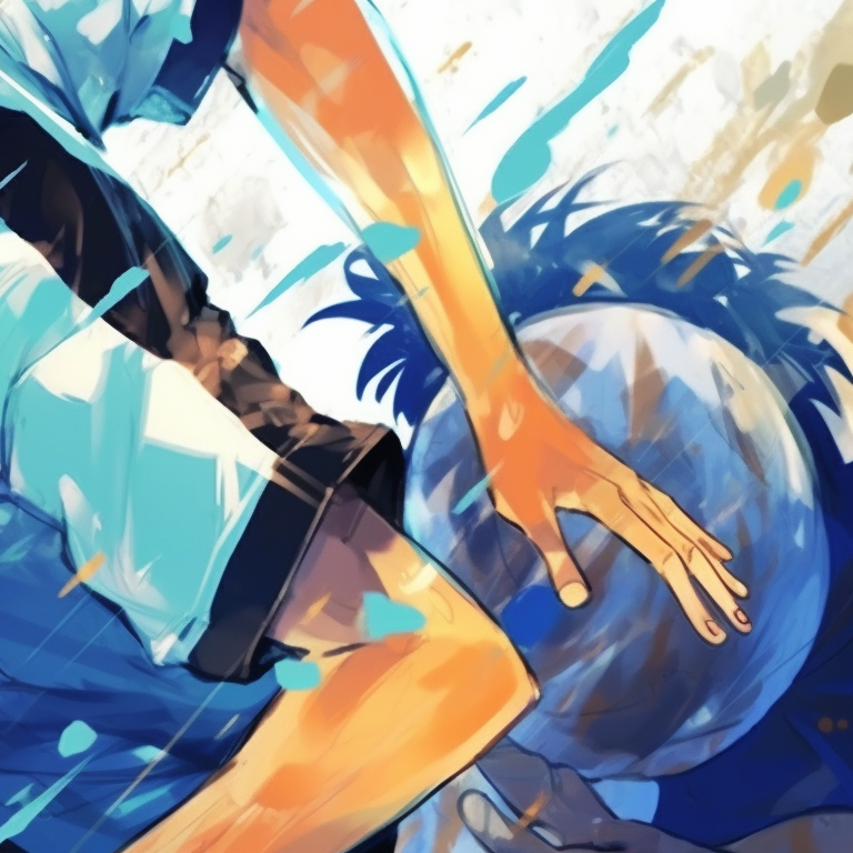 Two characters in mid-action, showing off their soccer skills, dynamic lines and cool colors. blue lock matching pfp - nagi seishiro pfp for discord.