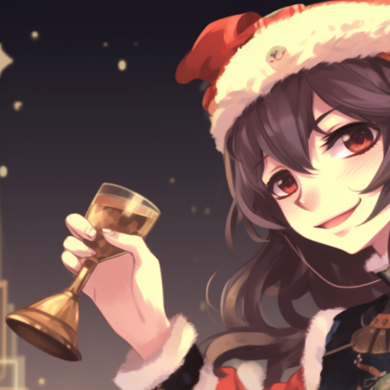 Two characters laughing, high contrast and strong line work, under a Christmas tree. unique matching hu tao christmas pfp pfp for discord.