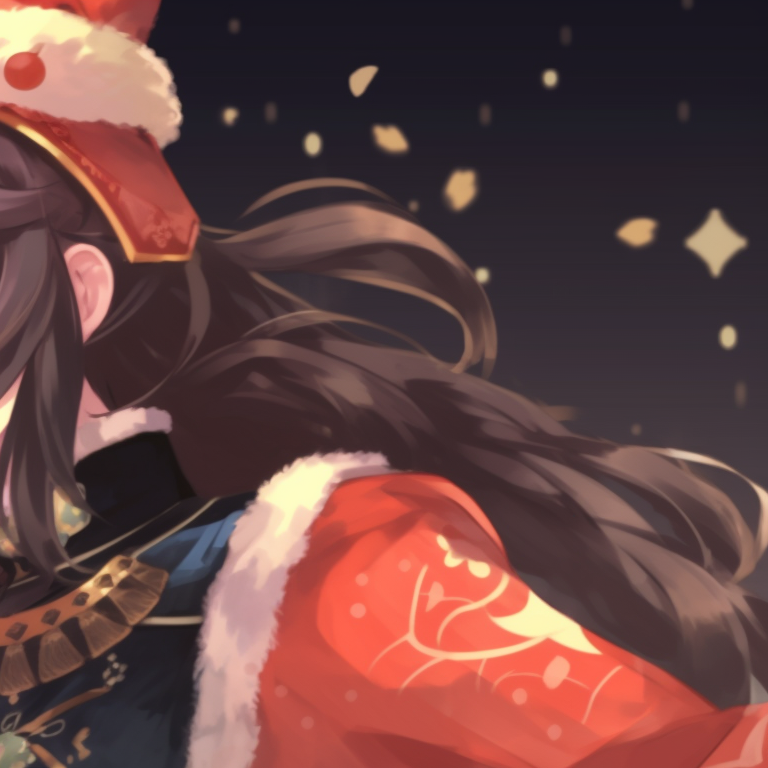 Two characters laughing, high contrast and strong line work, under a Christmas tree. unique matching hu tao christmas pfp pfp for discord.