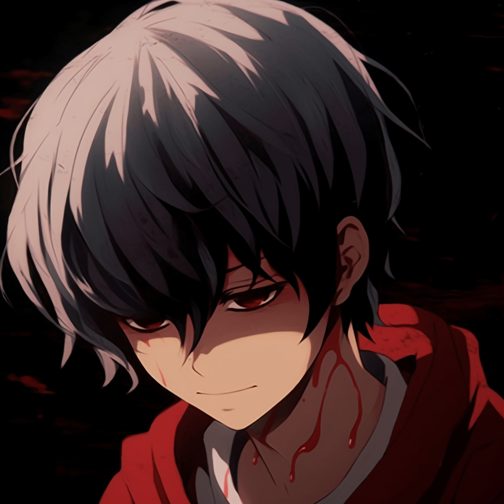 Close-up of Kaneki's ghoul eye, distinguished through its unique red iris and black sclera. creative anime pfp gif ideas