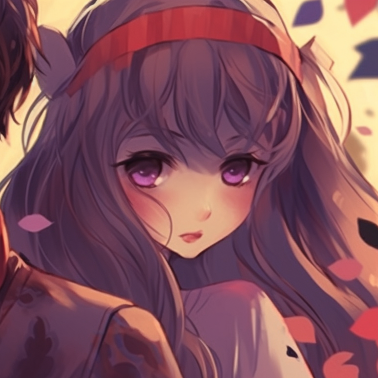 Two adventurers in comfortable medieval outfits, one with a map and the other with a compass, in front of a fantasy landscape. fantasy-themed cute couple matching pfp pfp for discord.