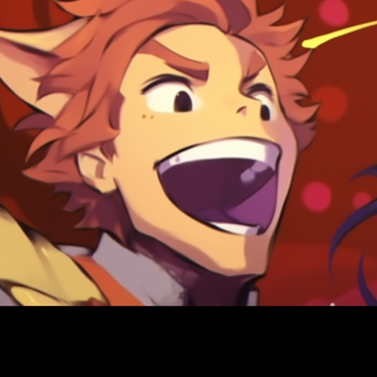 Two anime characters, bold colors and exaggerated features, sharing a hearty laugh. funny anime inspired matching pfp pfp for discord.