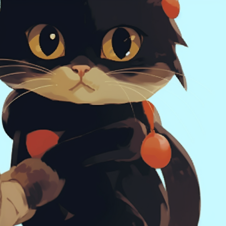 Two characters, dressed as cats, with striking auras, bold lines and intense expressions. girl-themed cat matching pfp pfp for discord.