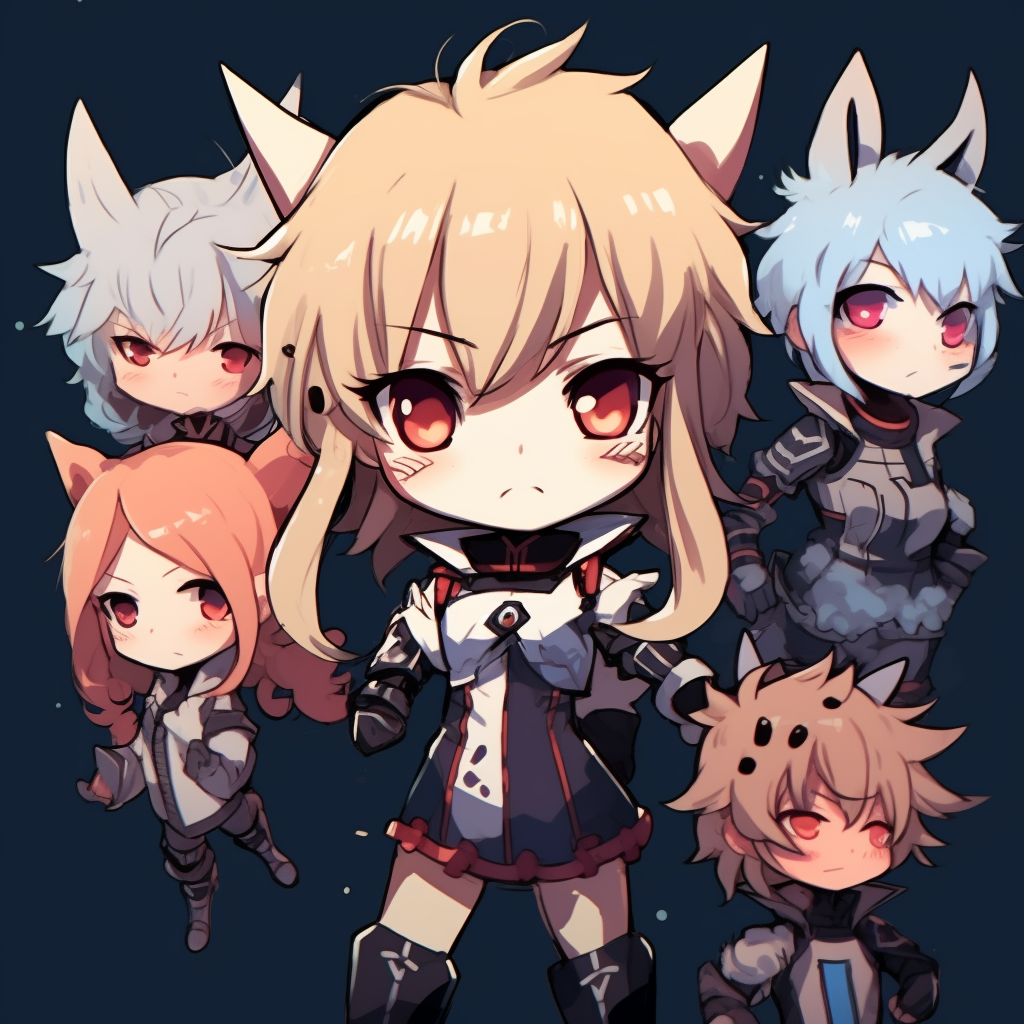 Katsuki Bakugo in chibi format, bold red and orange hues and intense expression. anime cute pfp artists