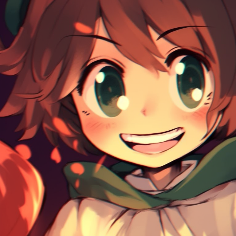 Deku and Uraraka under a pumpkin moon, richly detailed background and warm lighting. deku and uraraka halloween edition pfp for discord.