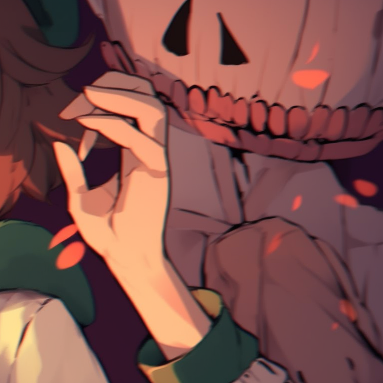 Deku and Uraraka under a pumpkin moon, richly detailed background and warm lighting. deku and uraraka halloween edition pfp for discord.