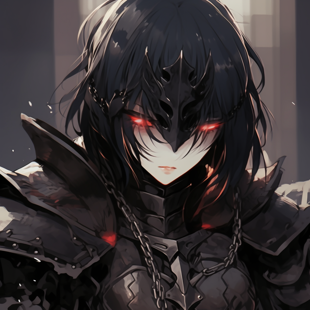 A Gothic warrior standing tall with a majestic castle in the background, shadowy figure with deep cool-toned colors. inspiring gothic anime pfp ideas