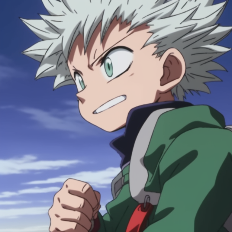 Close-up of two characters, high detail and contrasting expressions. gon and killua, hunter x hunter matching pfp pfp for discord.