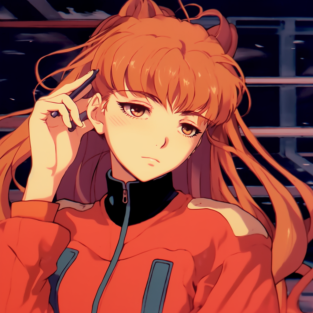 Asuka Langley Soryu in her pilot suit, traditional anime aesthetic and bright colors 90s anime characters pfp