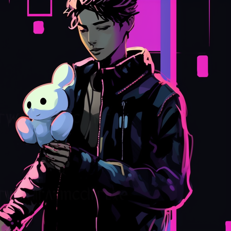 Two characters linked by a code trail, featuring electronic mixed with traditional art style, cool color palette. modern matching pfp for tech-savvy couples pfp for discord.