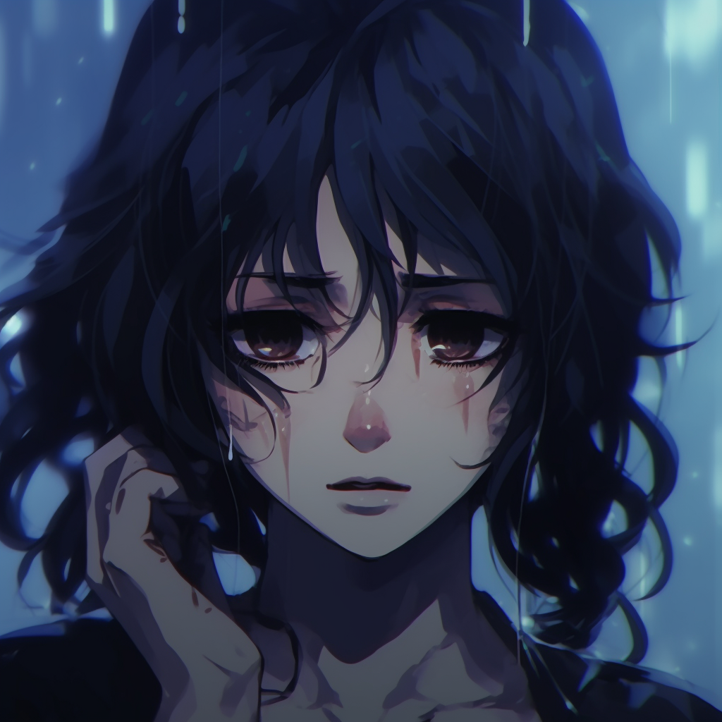 Grief-stricken anime character profile picture, intricate characterization and meticulous artistry expressive crying anime pfp pfp for discord.