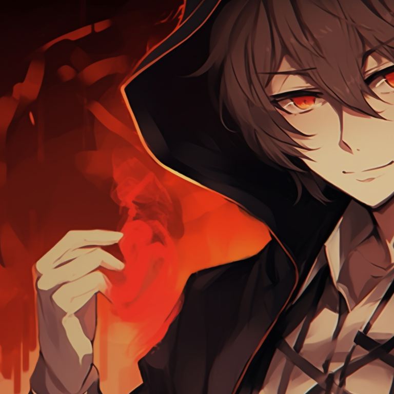 Two characters standing back-to-back, pumpkin motif, intense facial expressions. chuuya nakahara halloween pfp pfp for discord.