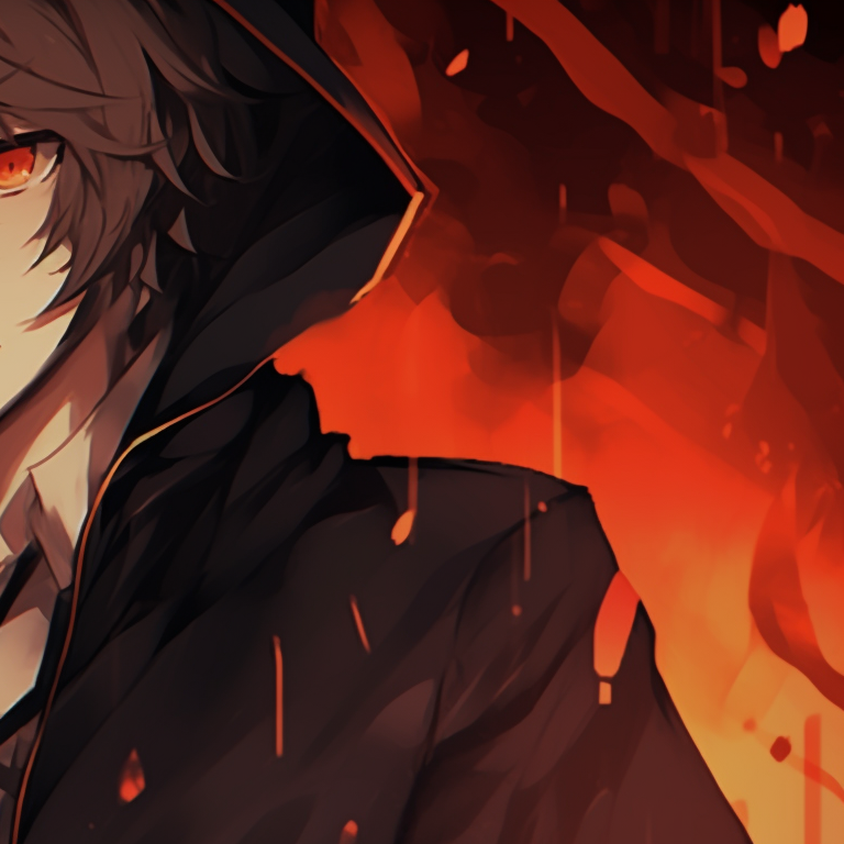 Two characters standing back-to-back, pumpkin motif, intense facial expressions. chuuya nakahara halloween pfp pfp for discord.