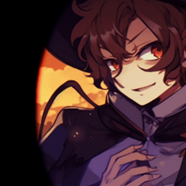 Dazai and Chuuya carved out from a glowing orange Jack-o'-lantern, their facial features sculpted with detail and expression, set against a night landscape. dazai chuuya halloween pfp pfp for discord.