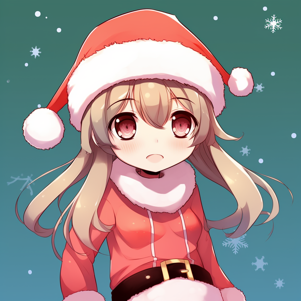 Anime girl in Christmas attire, featuring bright colors, high contrast and fine lines cute anime christmas pfp