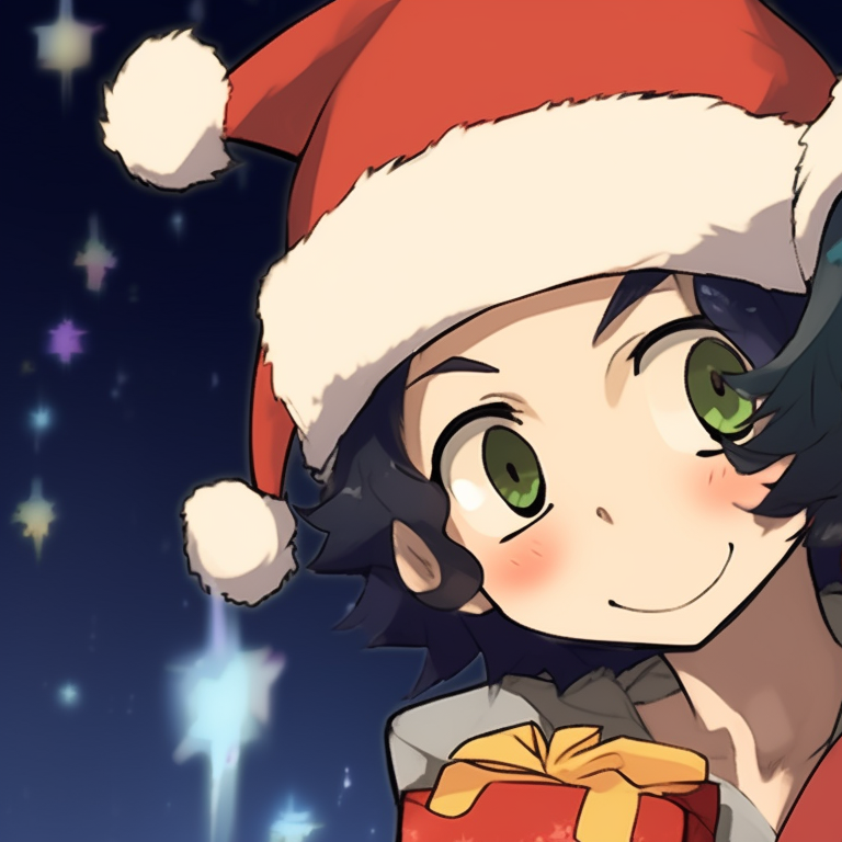 Two characters in Santa costumes, vivid colors and dynamic linework. awesome matching demon slayer christmas pfp collection pfp for discord.