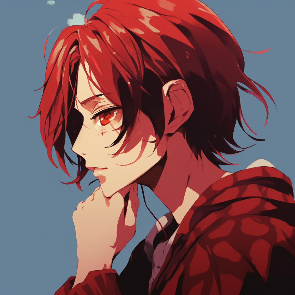 Shanks, the leader of the Red Hair Pirates, with a stylish red hair and confident expression. red anime pfp for boys