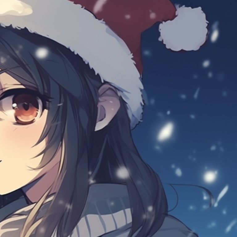 Characters, vibrant colors and dynamic expressions, riding a sleigh with jingle bells. cute girl and boy matching christmas pfp pfp for discord.